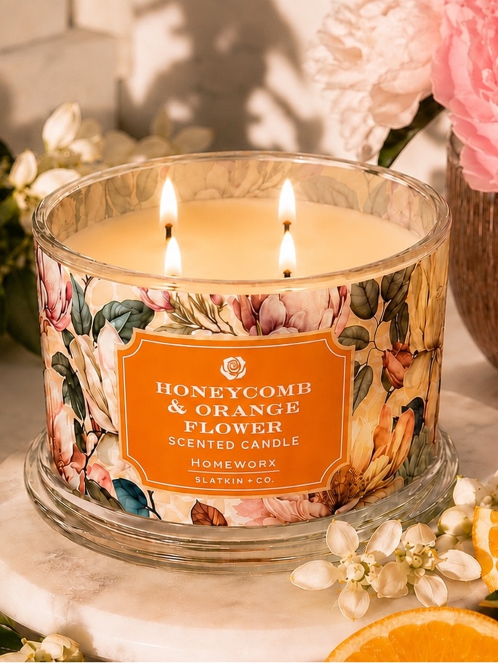 Homeworx Honeycomb & Orange Flower 3-Wick Scented Candle - Orange